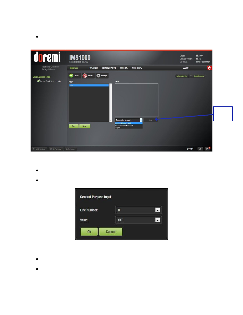 Connection to a general purpose input event | Doremi IMS1000 User Manual | Page 135 / 320