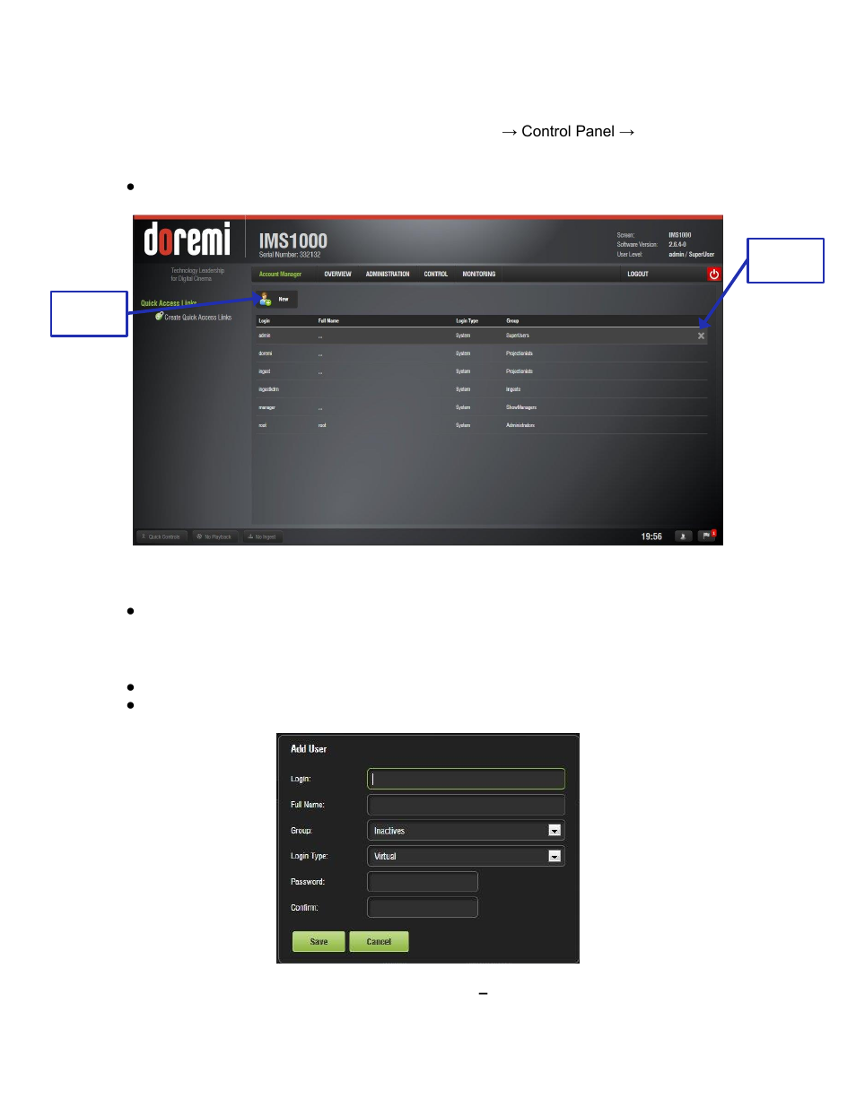 Account manager gui, Add a new user account, 12 account manager gui | Doremi IMS1000 User Manual | Page 152 / 320