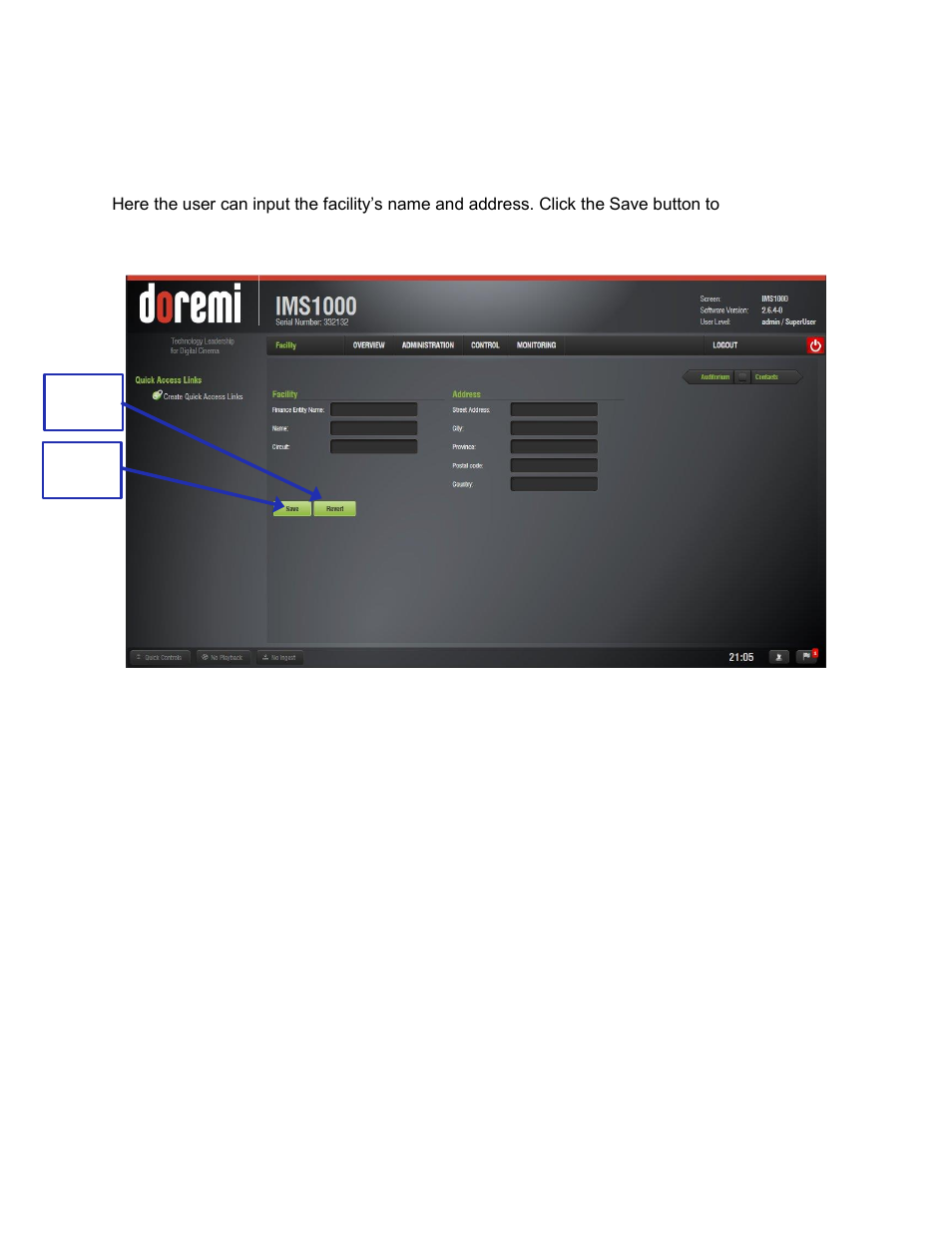 Facility tab | Doremi IMS1000 User Manual | Page 157 / 320