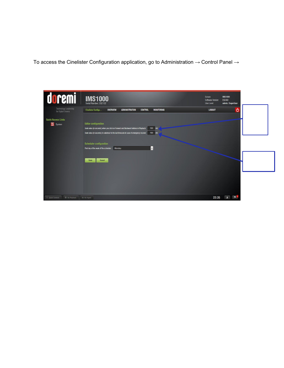Cinelister configuration, Editor configuration, 15 cinelister configuration | Doremi IMS1000 User Manual | Page 161 / 320