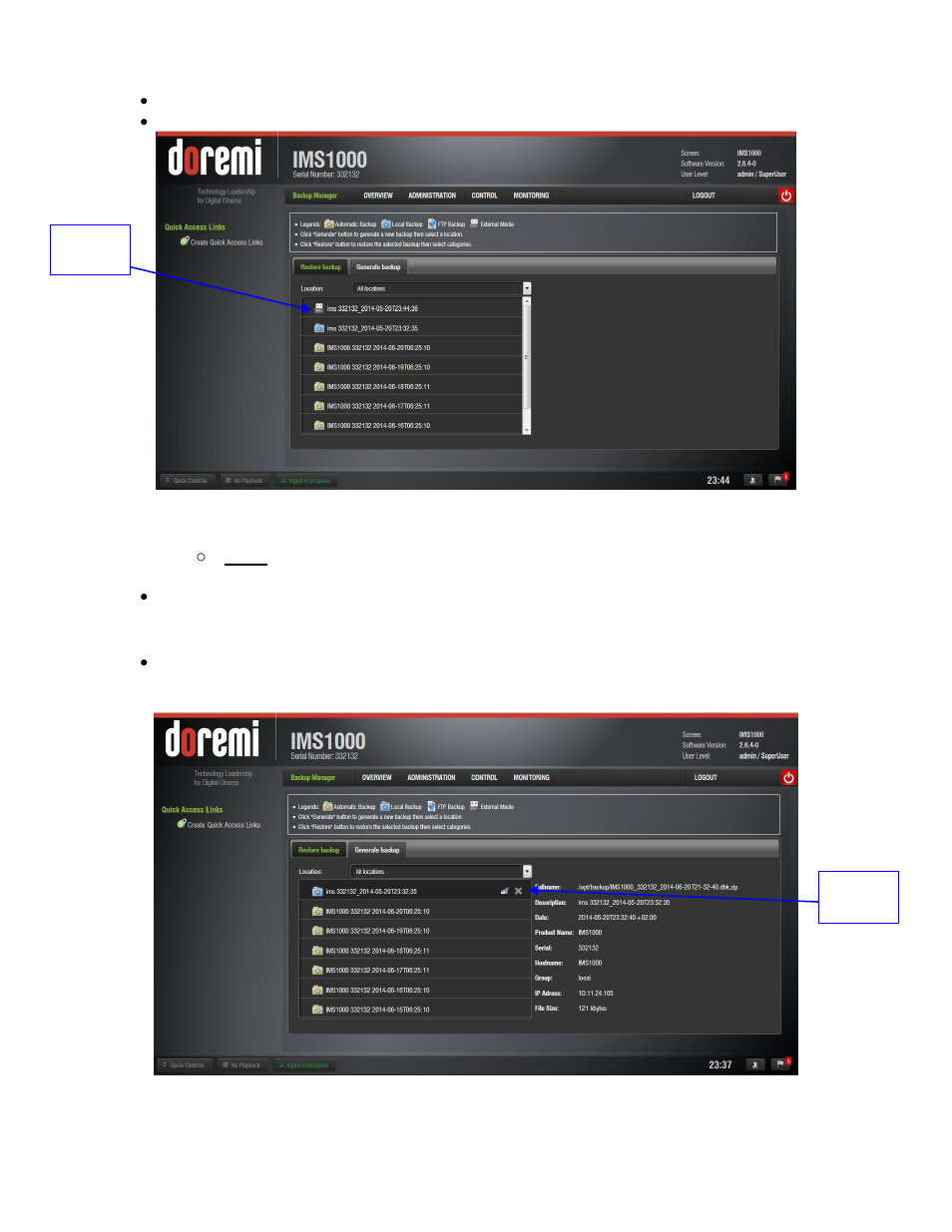 Deleting backup file(s) | Doremi IMS1000 User Manual | Page 172 / 320