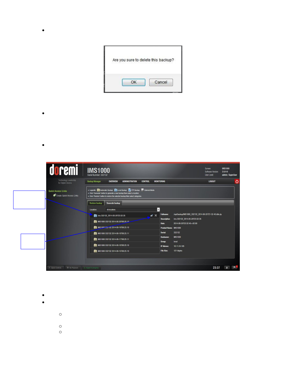 Restoring backup file(s), Restoring from raid | Doremi IMS1000 User Manual | Page 173 / 320