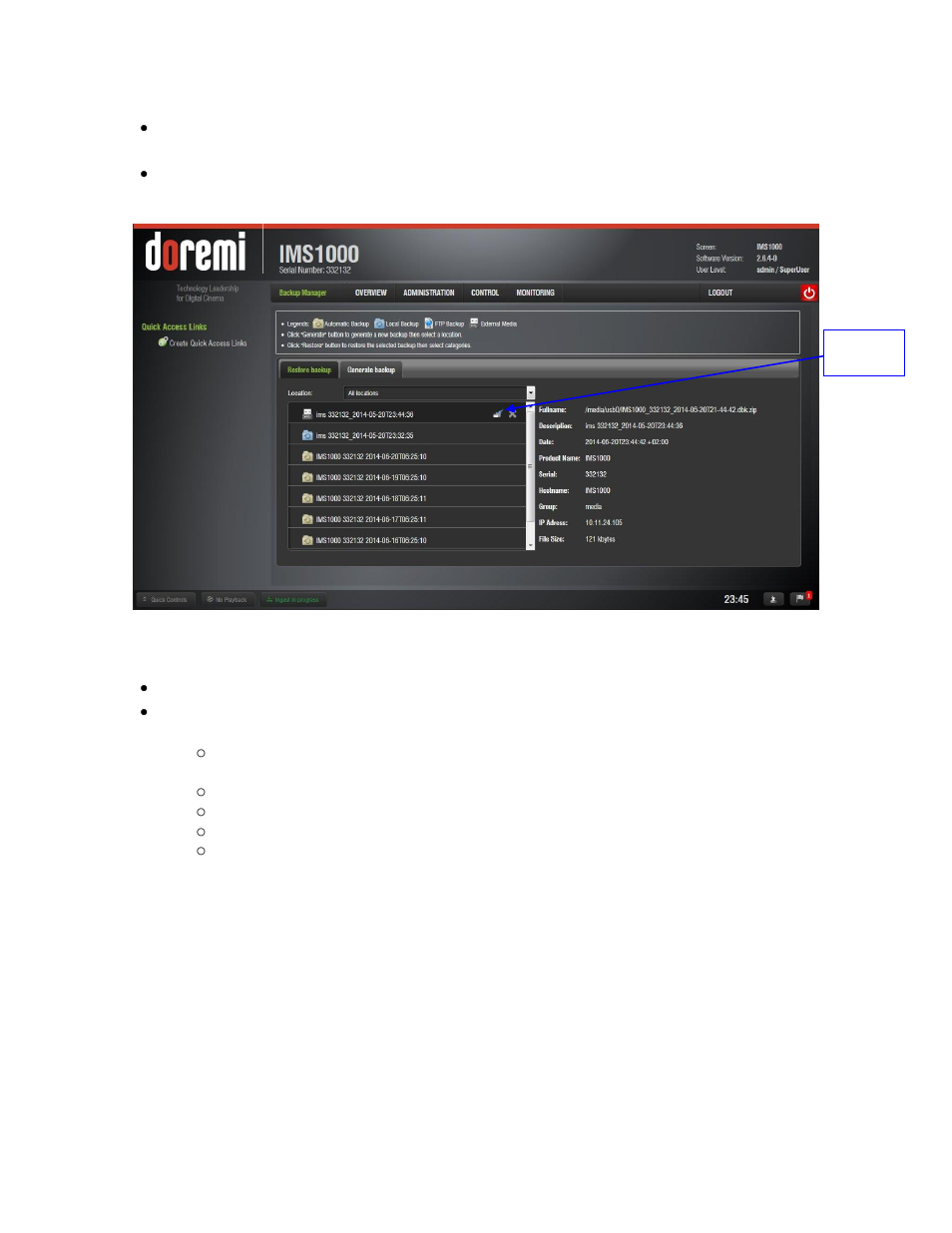 Restoring from an external drive | Doremi IMS1000 User Manual | Page 175 / 320