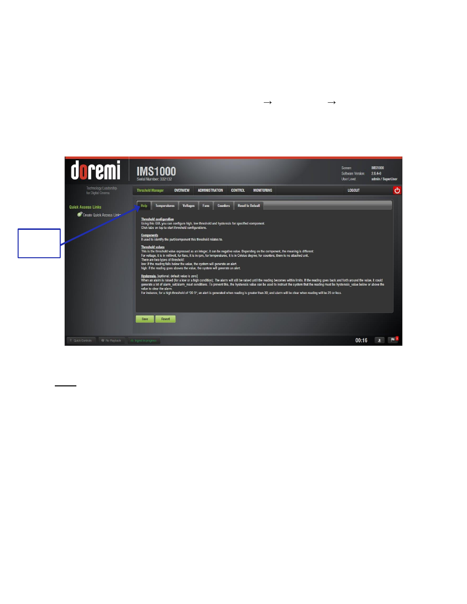 Threshold manager, Temperatures tab, 20 threshold manager | Doremi IMS1000 User Manual | Page 181 / 320