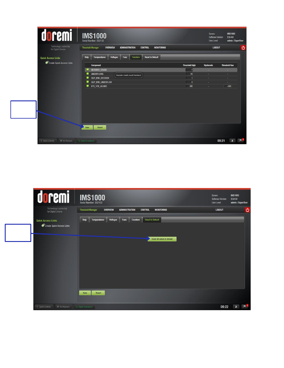 Reset to default tab | Doremi IMS1000 User Manual | Page 184 / 320