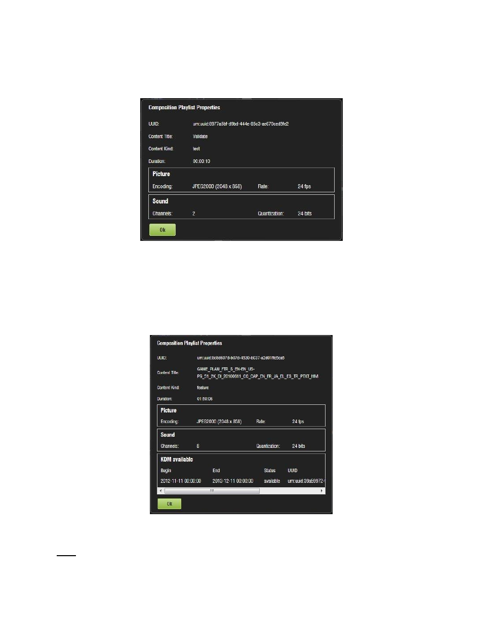Unencrypted cpls, Encrypted cpl with valid kdm | Doremi IMS1000 User Manual | Page 197 / 320