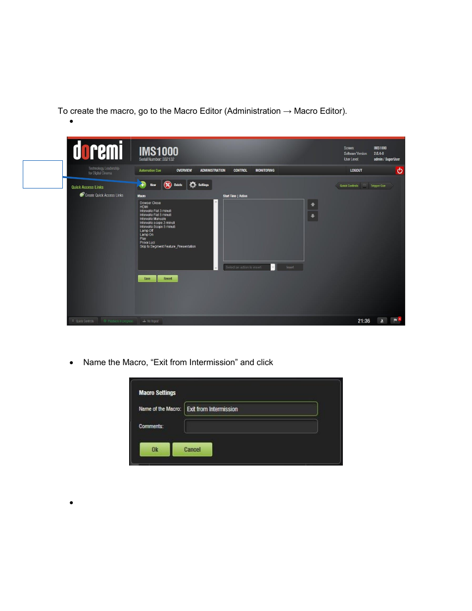 Exit from intermission macro creation | Doremi IMS1000 User Manual | Page 210 / 320