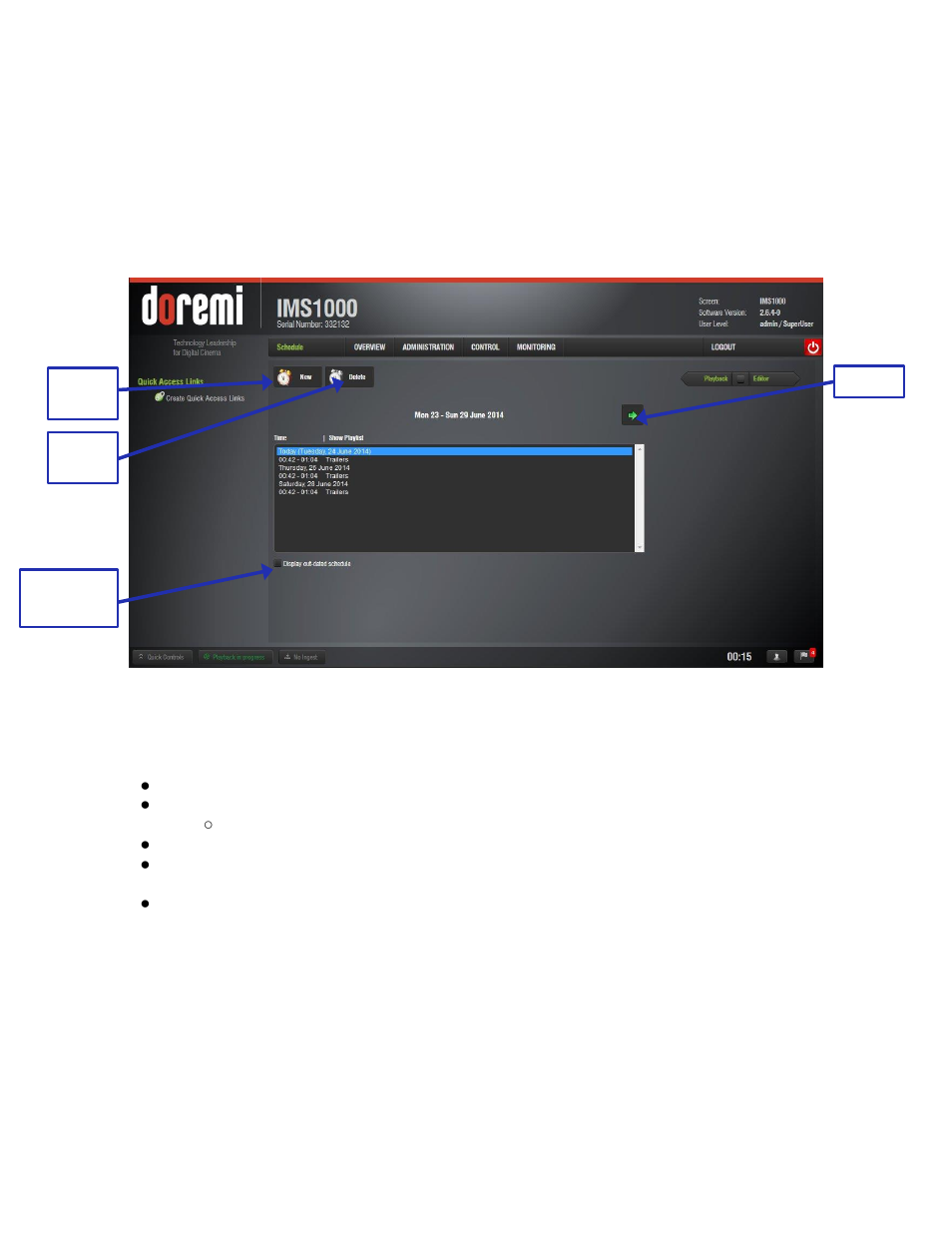 Cinelister schedule tab, How to schedule playback, 8 cinelister schedule tab | Doremi IMS1000 User Manual | Page 220 / 320