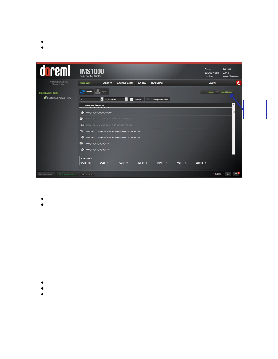 Ingesting content from a doremi remote server/lms, Ingest monitor | Doremi IMS1000 User Manual | Page 225 / 320