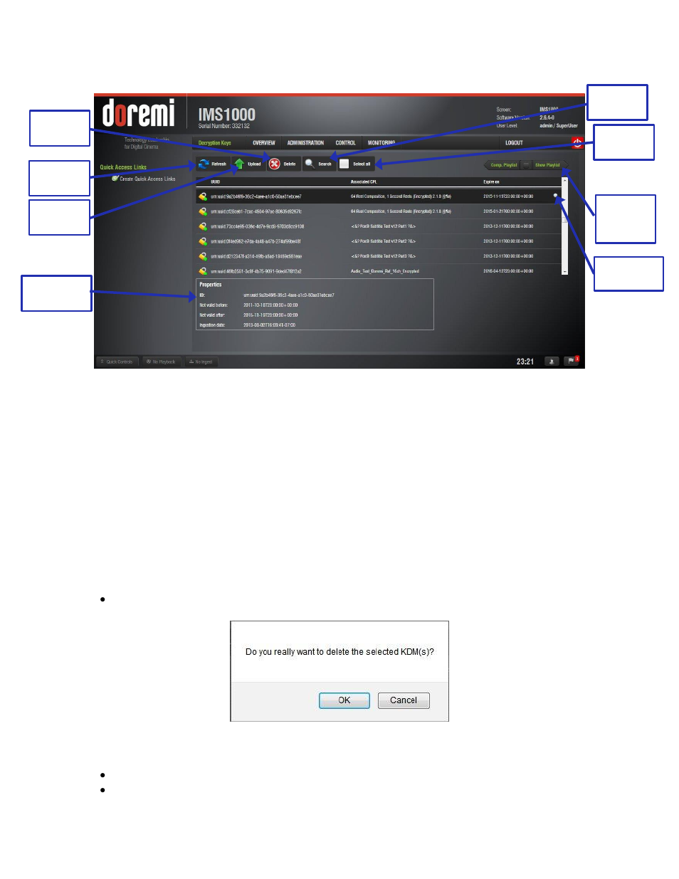 Kdm properties, Delete a kdm, Figure 300) | Doremi IMS1000 User Manual | Page 239 / 320