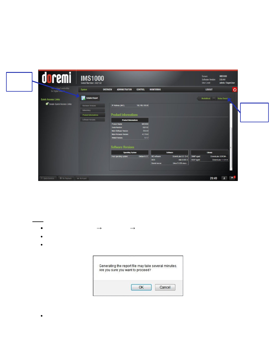 System tab, Detailed report overview, 2 system tab | Doremi IMS1000 User Manual | Page 255 / 320