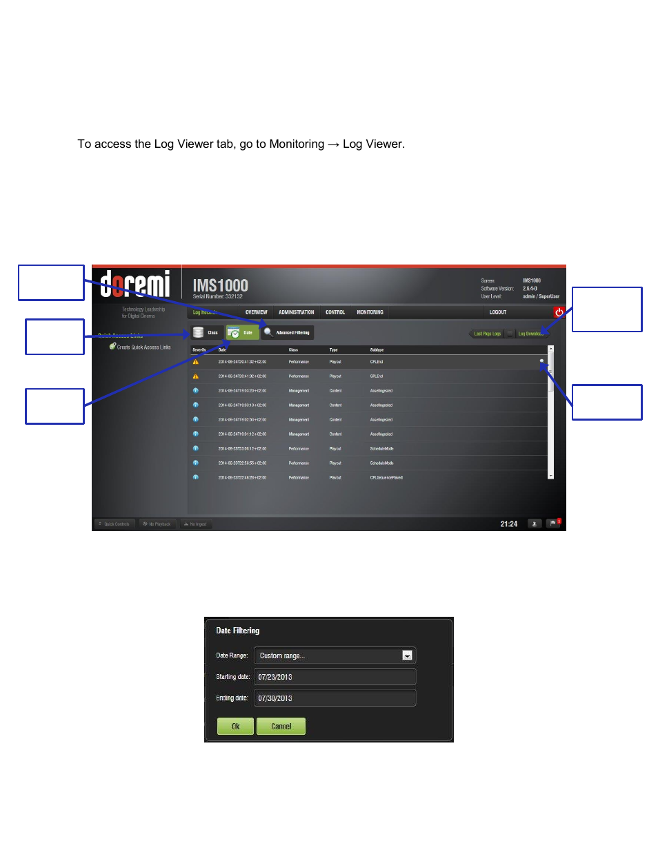 Log viewer, Log records, 6 log viewer | Doremi IMS1000 User Manual | Page 261 / 320