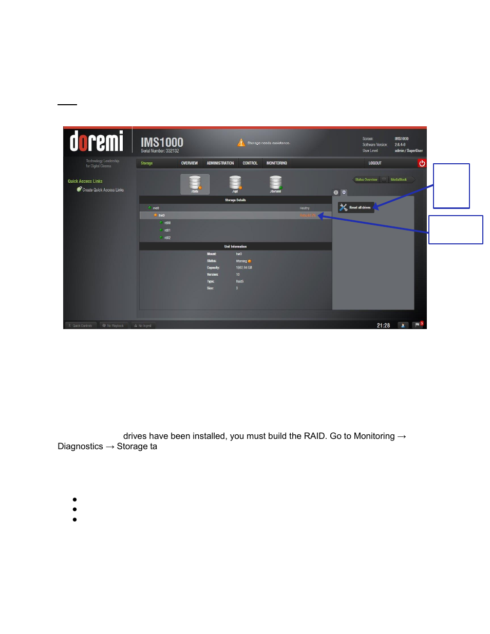 Rebuild progress, Managing a drive, Rebuilding a raid | Figure 335), 2 rebuild progress, 3 rebuilding a raid | Doremi IMS1000 User Manual | Page 269 / 320