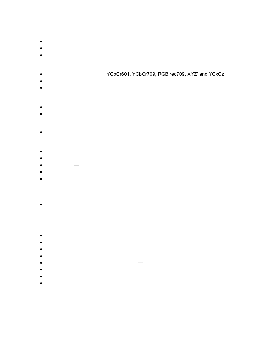 Mpeg2/h264/vc1 mxf interop, Video processing features, Security | Audio, Alternative content, Pre-loaded test content, Input / output ports, 2 input / output ports | Doremi IMS1000 User Manual | Page 28 / 320