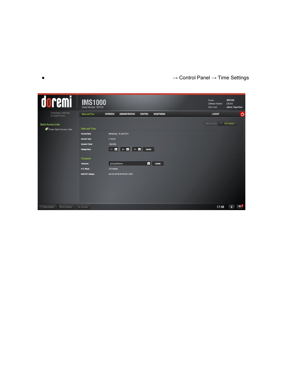 Time zone configuration, Checking the time zone, 10 time zone configuration | Doremi IMS1000 User Manual | Page 91 / 320