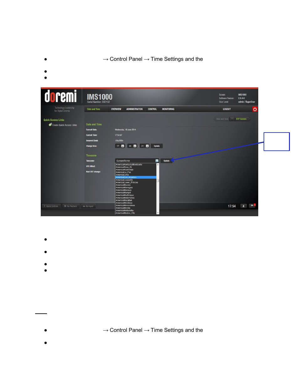 Changing the time zone, Changing the system time, 2 changing the time zone | 3 changing the system time | Doremi IMS1000 User Manual | Page 92 / 320