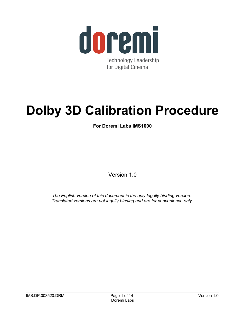 Doremi IMS1000 User Manual | 14 pages