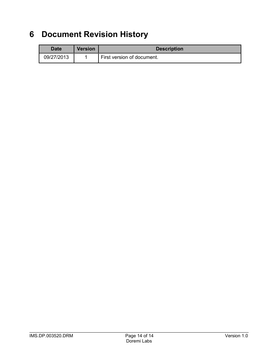 6 document revision history | Doremi IMS1000 User Manual | Page 14 / 14