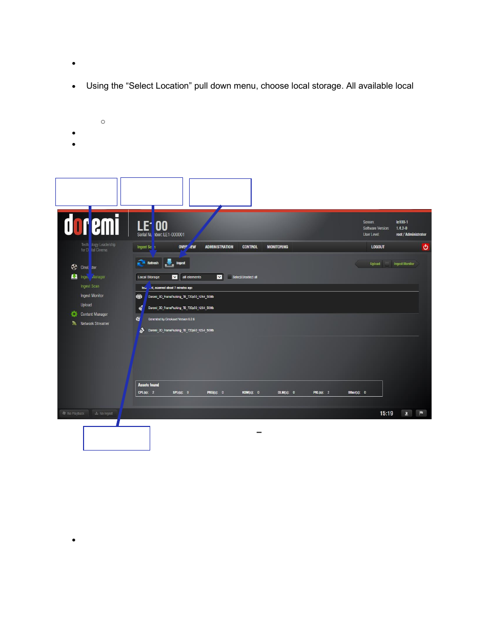 Content manager, Viewing asset properties, 4 content manager | 1 viewing asset properties | Doremi LE100 User Manual | Page 39 / 52