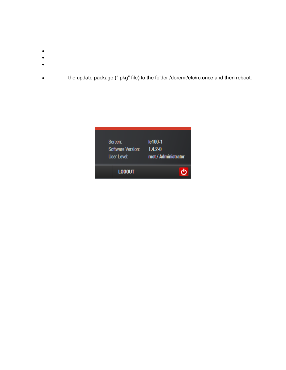Software update via ftp client, Verifying the software update, 2 software update via ftp client | 3 verifying the software update | Doremi LE100 User Manual | Page 46 / 52