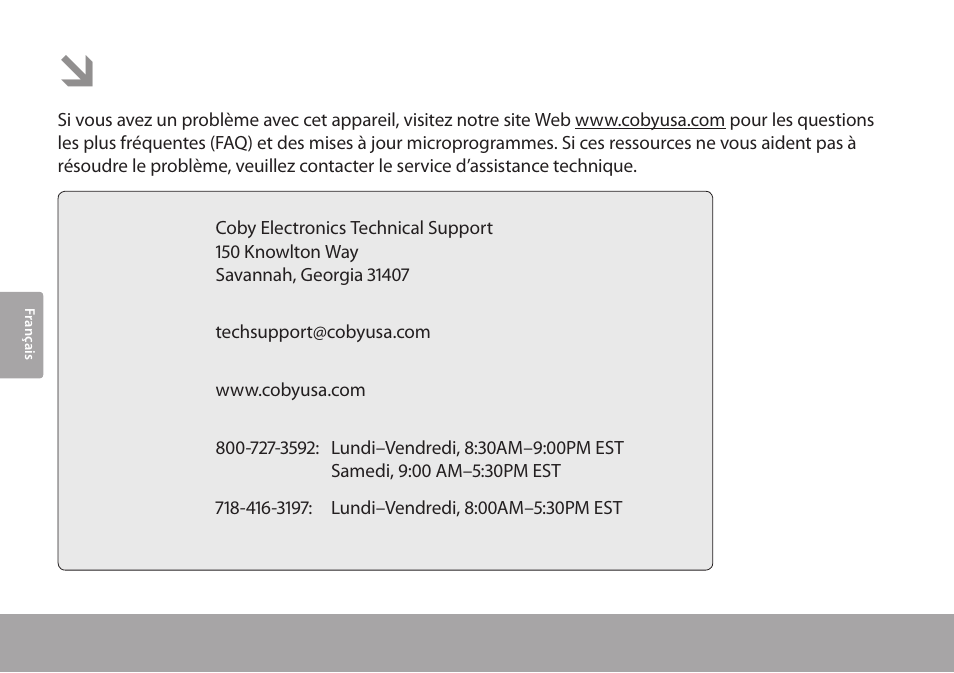 Dépannage et assistance | COBY electronic CSMP77 User Manual | Page 32 / 38