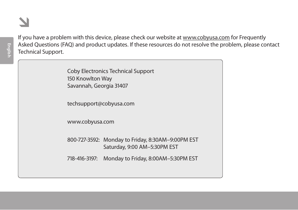 Support | COBY electronic CSMP77 User Manual | Page 8 / 38