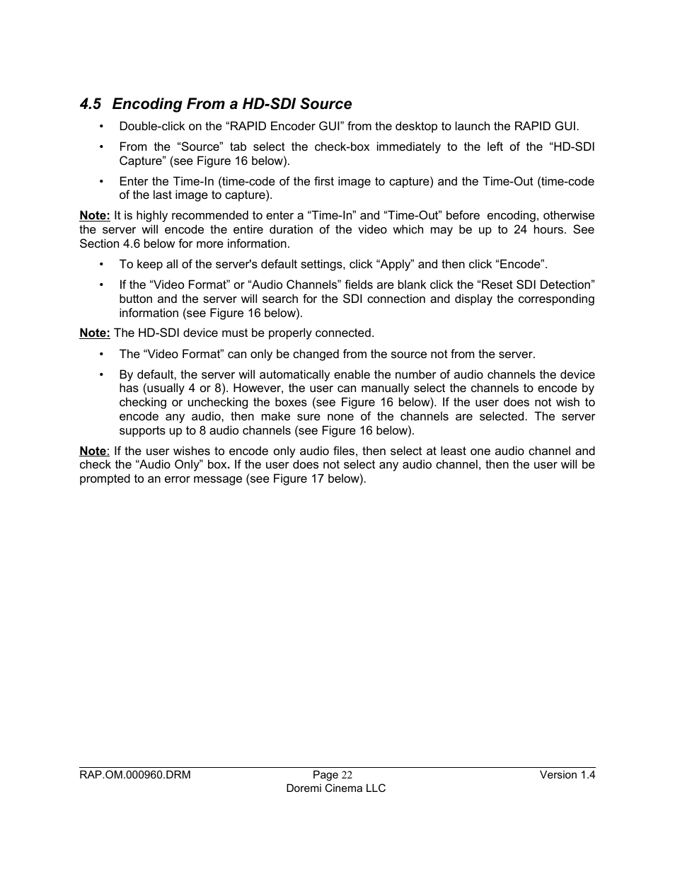 5 encoding from a hd-sdi source | Doremi Rapid and Rapid-2x User Manual | Page 22 / 91