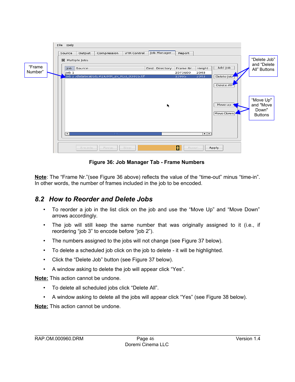 2 how to reorder and delete jobs | Doremi Rapid and Rapid-2x User Manual | Page 46 / 91