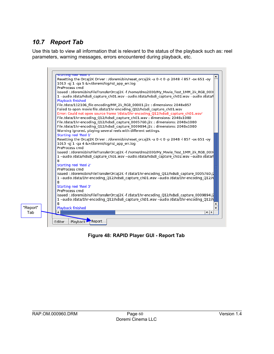7 report tab | Doremi Rapid and Rapid-2x User Manual | Page 60 / 91
