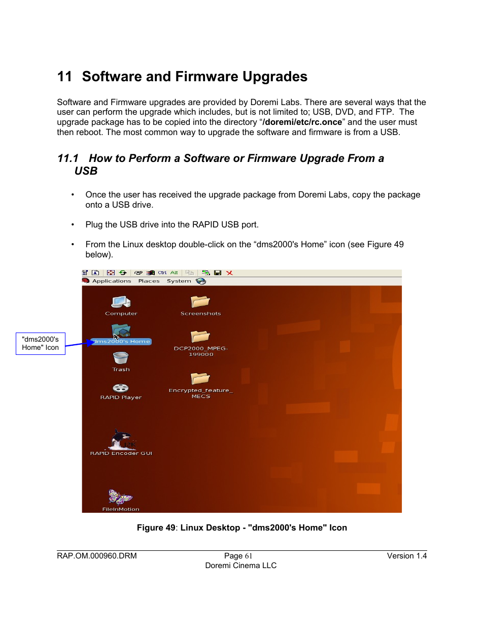 11 software and firmware upgrades | Doremi Rapid and Rapid-2x User Manual | Page 61 / 91