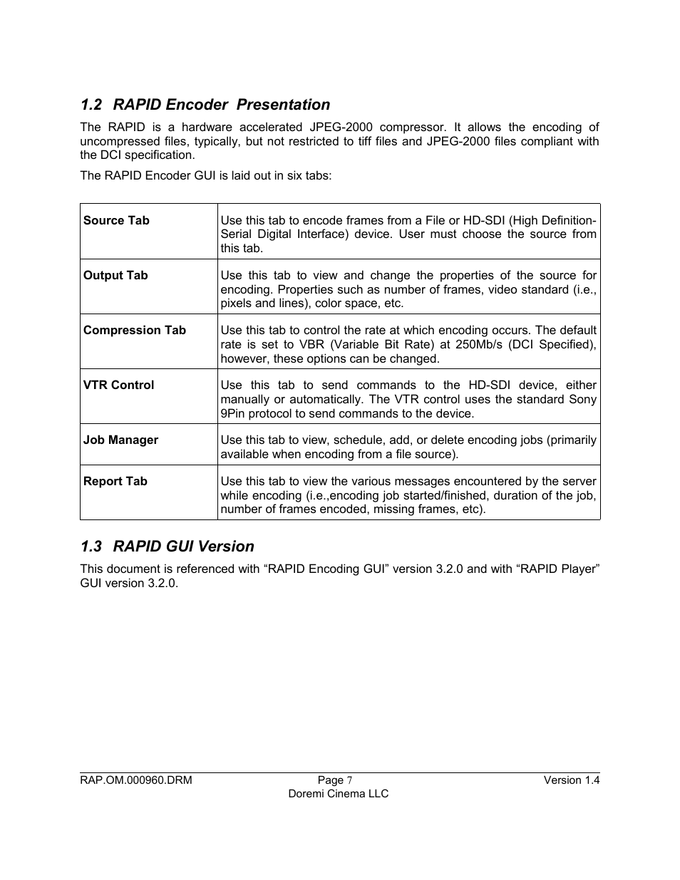 2 rapid encoder presentation, 3 rapid gui version | Doremi Rapid and Rapid-2x User Manual | Page 7 / 91