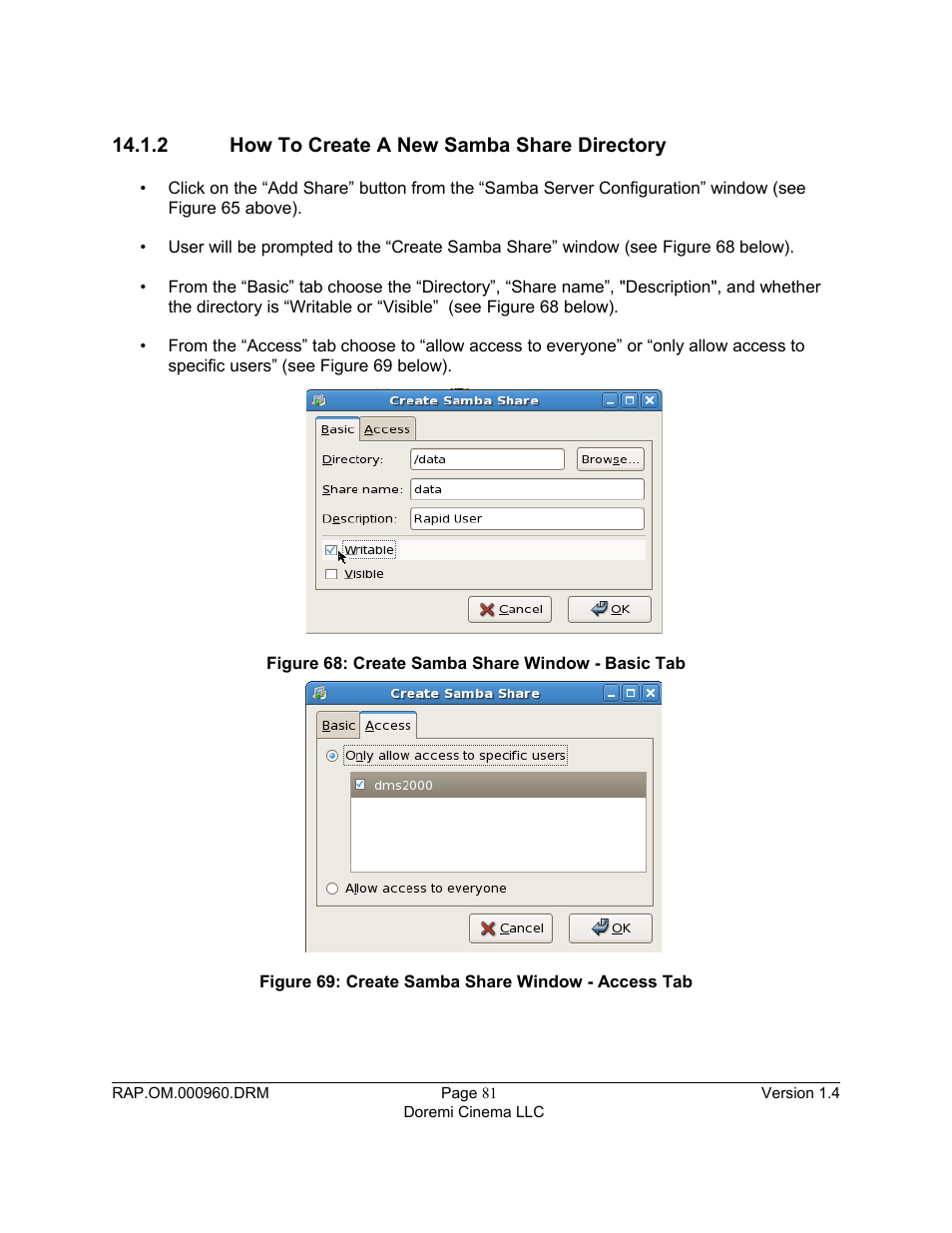 2 how to create a new samba share directory | Doremi Rapid and Rapid-2x User Manual | Page 81 / 91