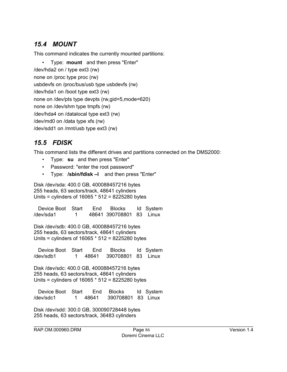 4 mount, 5 fdisk | Doremi Rapid and Rapid-2x User Manual | Page 86 / 91
