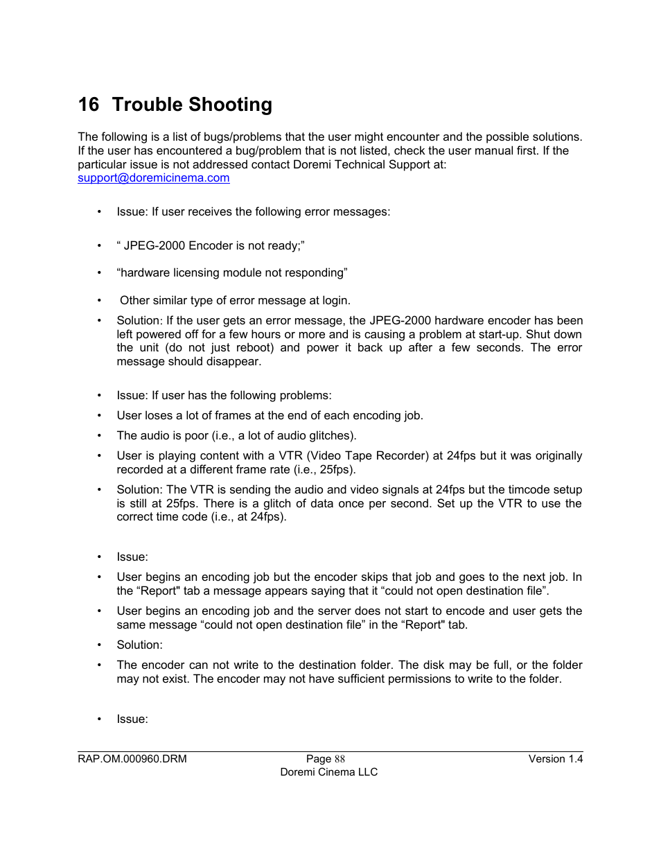 16 trouble shooting | Doremi Rapid and Rapid-2x User Manual | Page 88 / 91