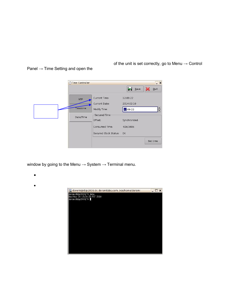 Time/date set up, Checking the time/date, 7 time/date set up | 1 checking the time/date | Doremi ShowVault / IMB User Manual | Page 63 / 146