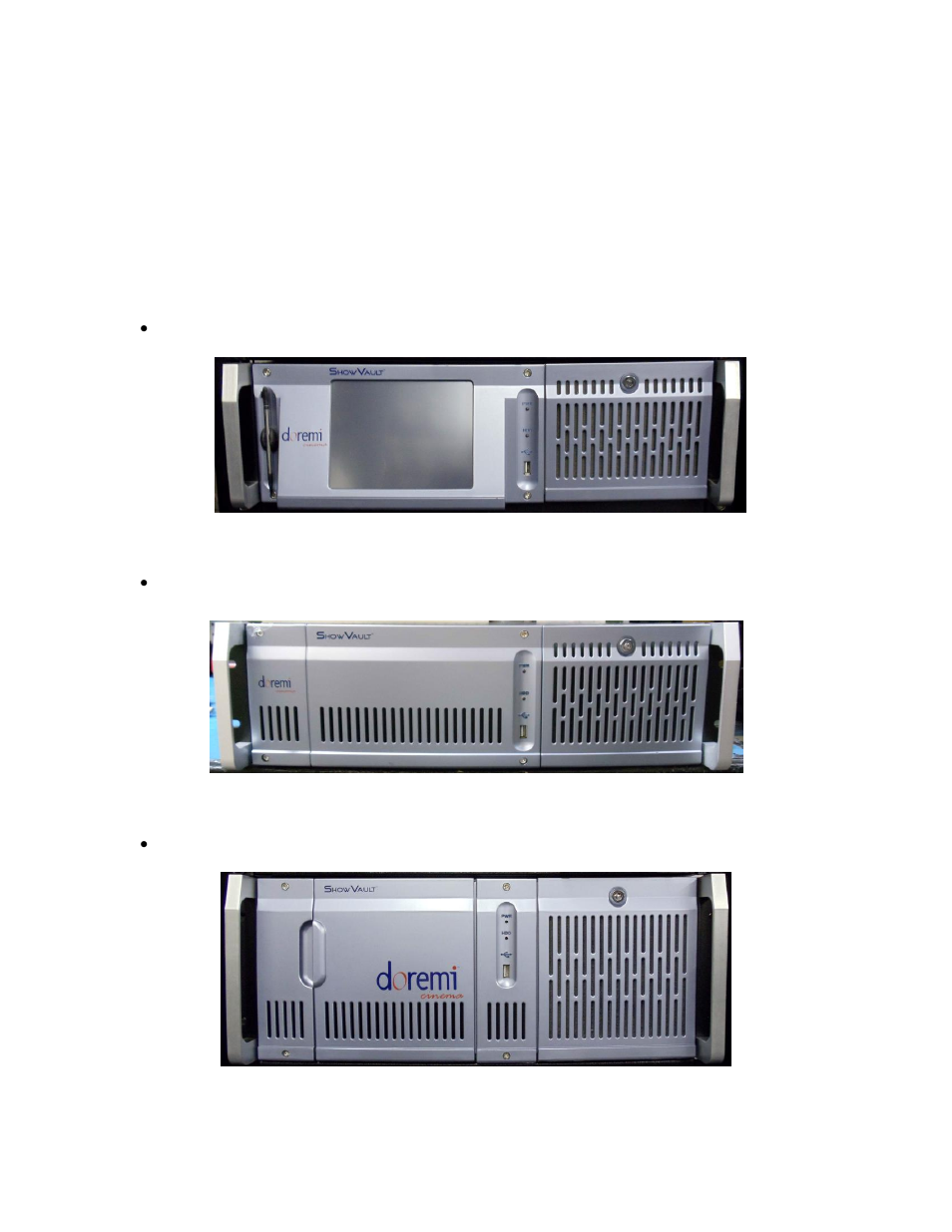 Showvault overview, Ault, Ront | Anel, 2 showvault overview, 1 showvault front panel | Doremi ShowVault / IMB User Manual | Page 12 / 276