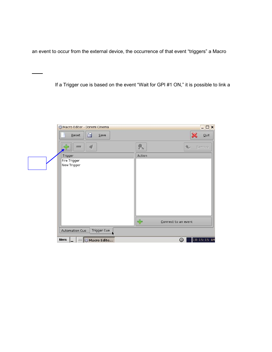 Trigger cue tab, Rigger, Verview | 16 trigger cue tab, 1 trigger cue tab overview | Doremi ShowVault / IMB User Manual | Page 199 / 276