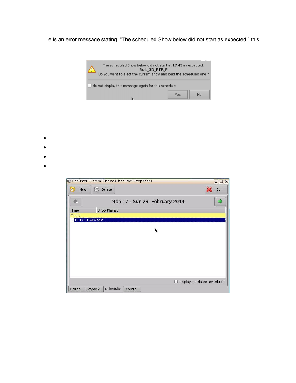 Scheduled show did not start error, Show playlist removal | Doremi ShowVault / IMB User Manual | Page 222 / 276