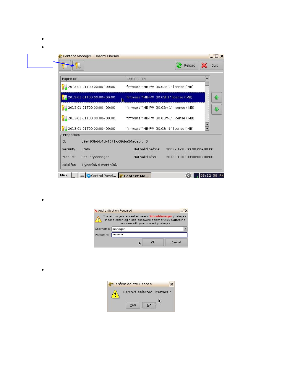 Delete a license, 8 delete a license | Doremi ShowVault / IMB User Manual | Page 92 / 276
