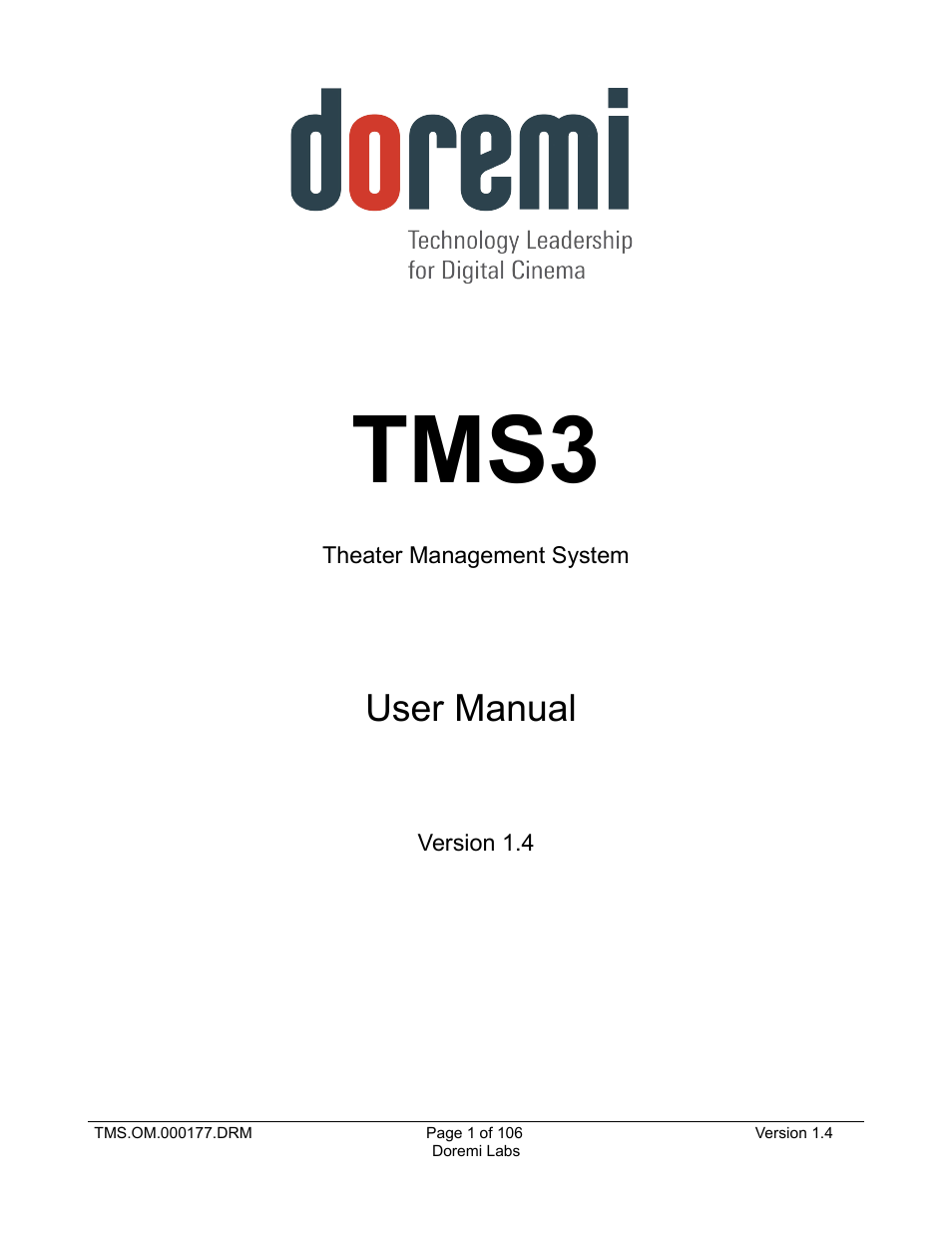 Doremi TMS User Manual | 106 pages