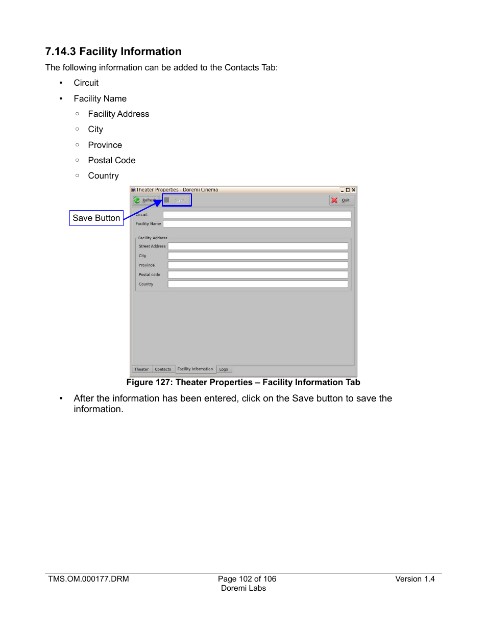 3 facility information | Doremi TMS User Manual | Page 102 / 106