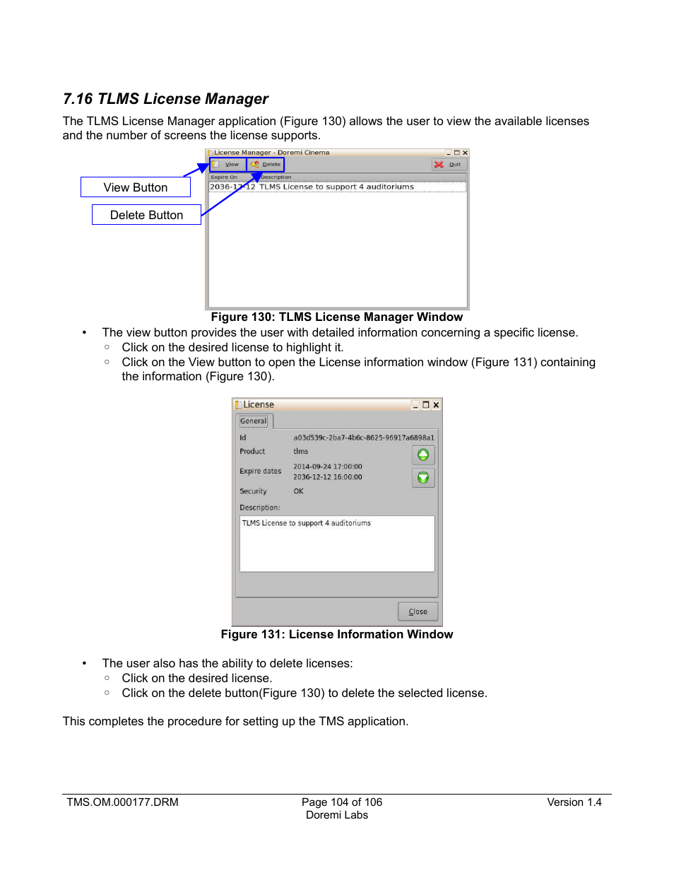 16 tlms license manager | Doremi TMS User Manual | Page 104 / 106