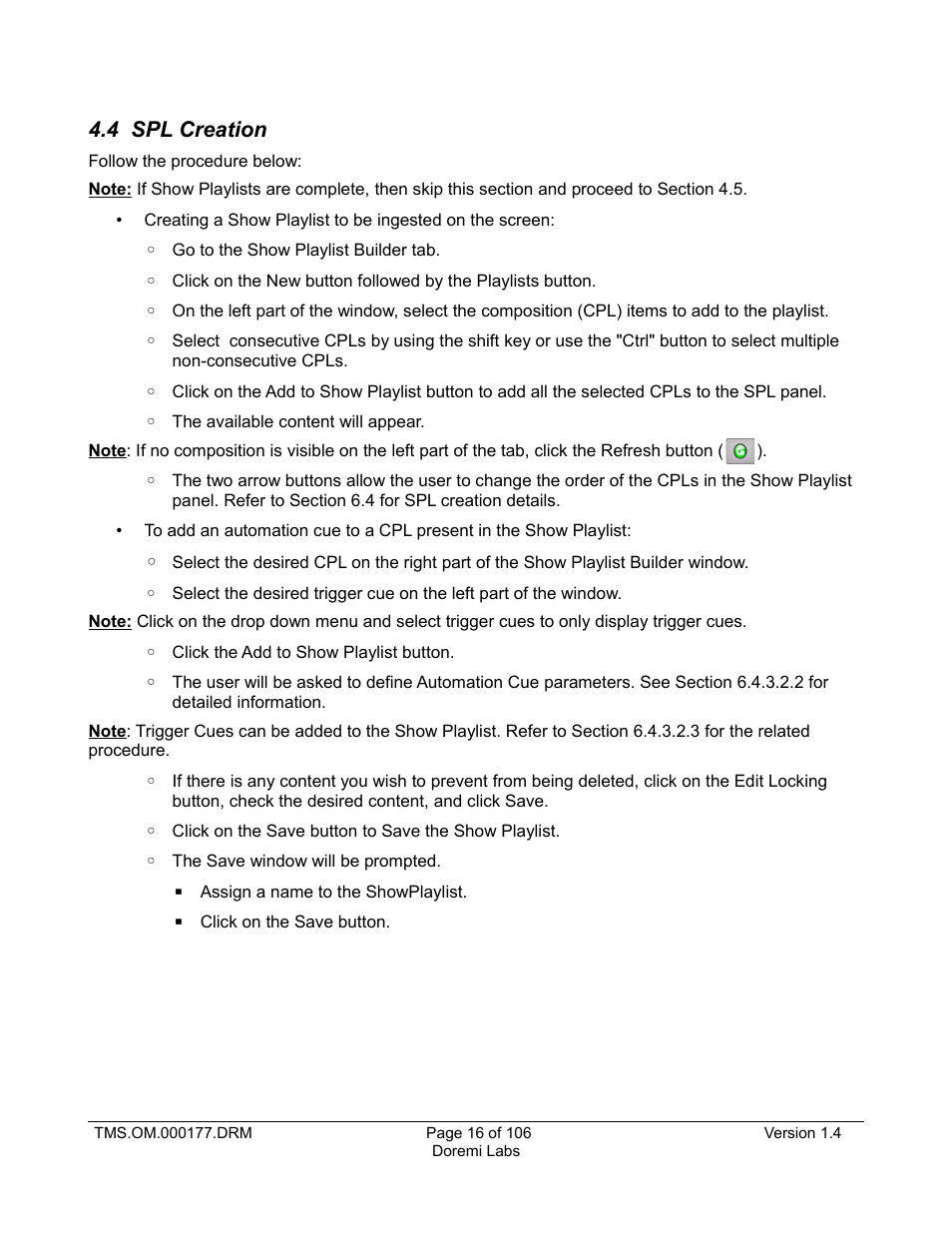 4 spl creation | Doremi TMS User Manual | Page 16 / 106