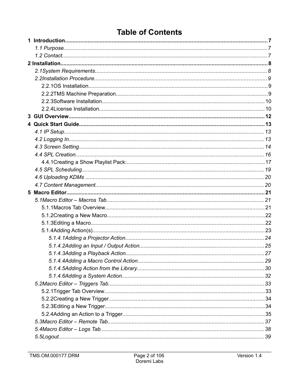 Doremi TMS User Manual | Page 2 / 106