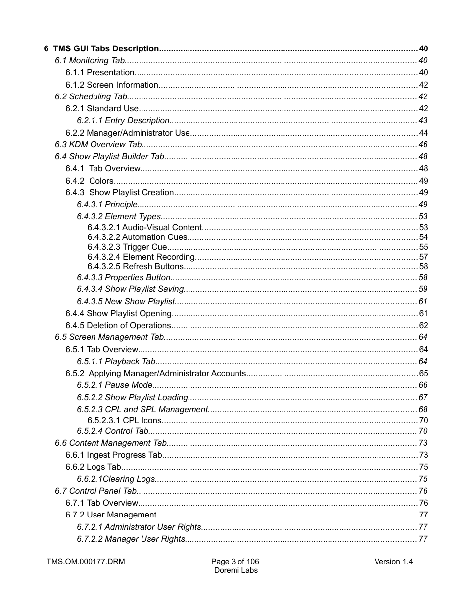 Doremi TMS User Manual | Page 3 / 106