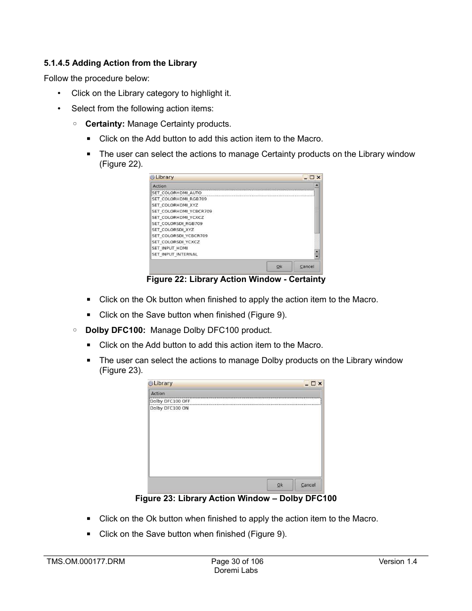5 adding action from the library | Doremi TMS User Manual | Page 30 / 106