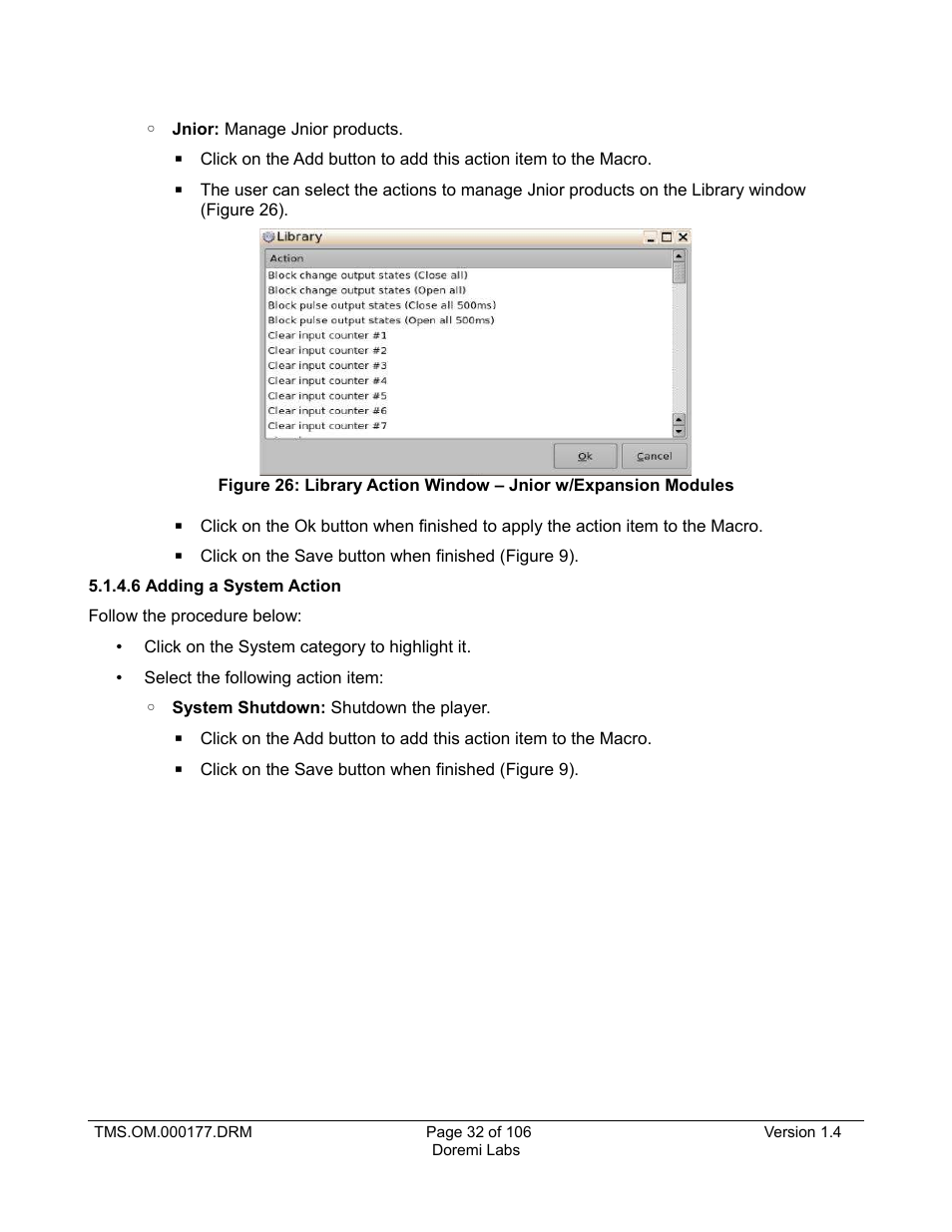 6 adding a system action | Doremi TMS User Manual | Page 32 / 106