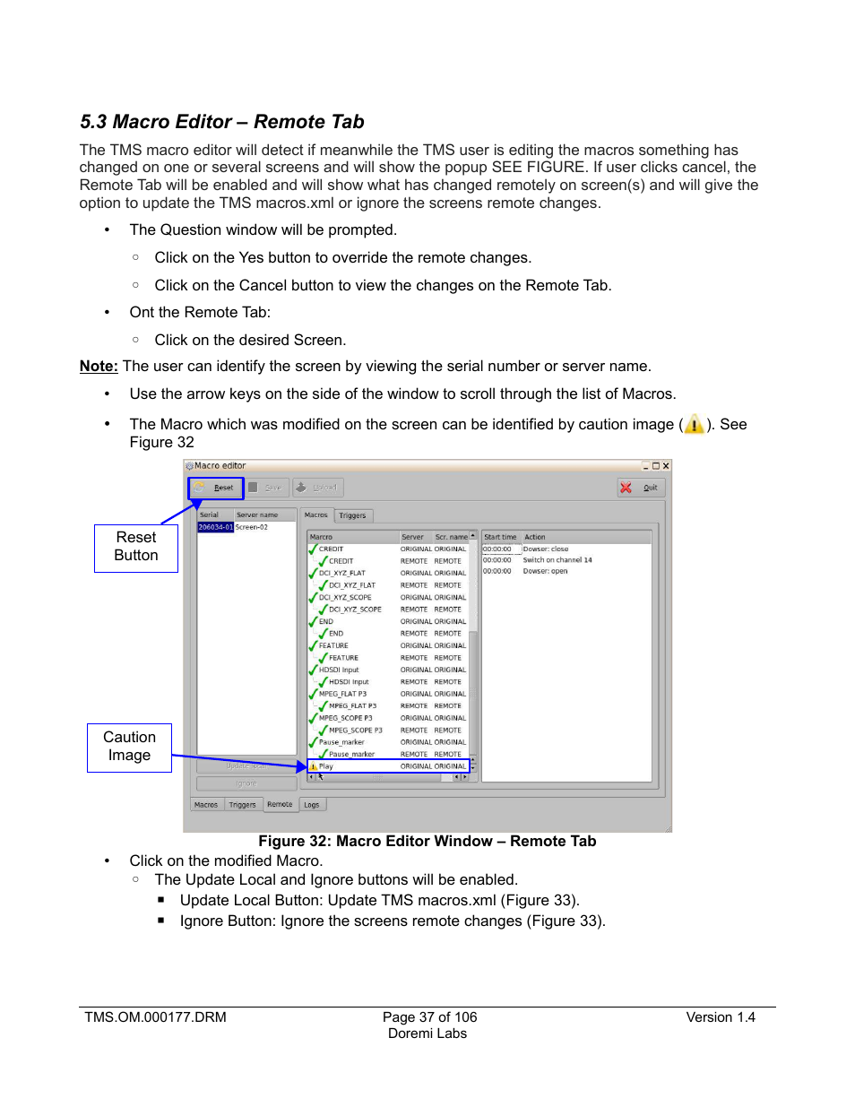 3 macro editor – remote tab | Doremi TMS User Manual | Page 37 / 106