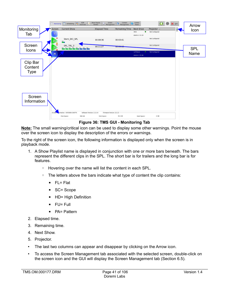 Doremi TMS User Manual | Page 41 / 106