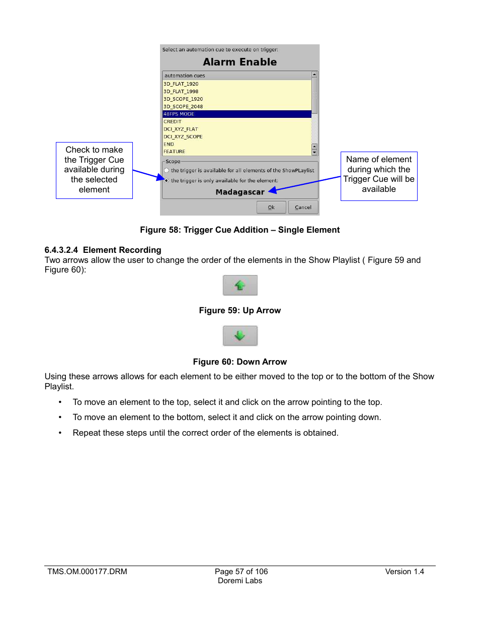 4 element recording | Doremi TMS User Manual | Page 57 / 106